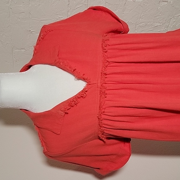 Umgee Top Blouse Popover Pullover Short Sleeve Collared Linen Cotton High Low S - Picture 4 of 15